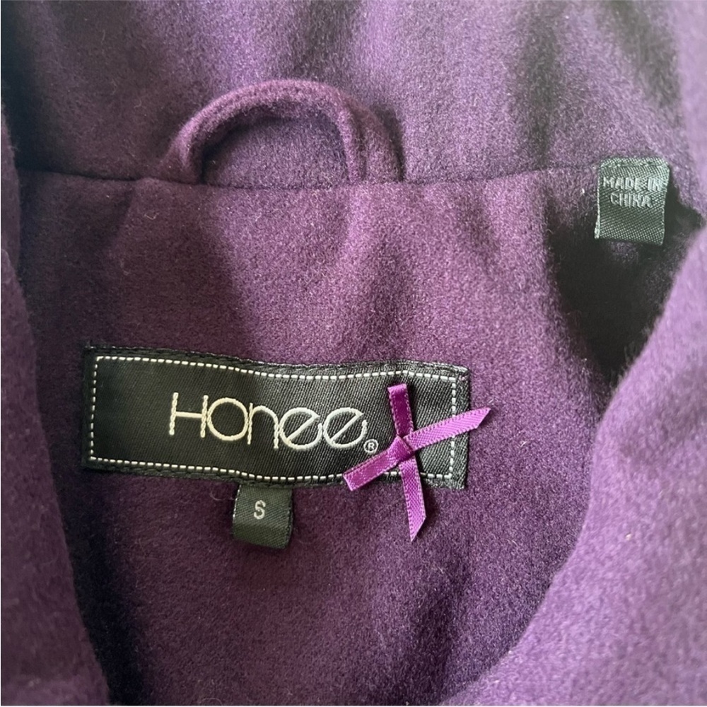 Honee Purple Double Breasted Peacoat Jacket Tailored Peplum Size Small - Picture 5 of 9
